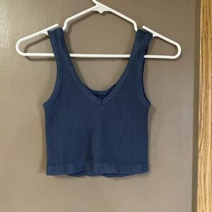 Navy Blue Ribbed Women's Top